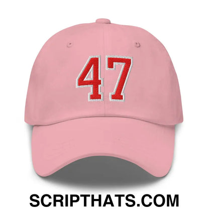 Donald Trump 47 Embroidered Dad Hat Red/White Pink