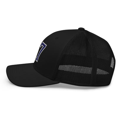 Donald Trump 47 Embroidered Mesh Trucker Hat Blue/White Black