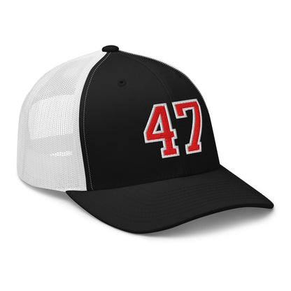 Donald Trump 47 Embroidered Mesh Trucker Hat Red/White Black White