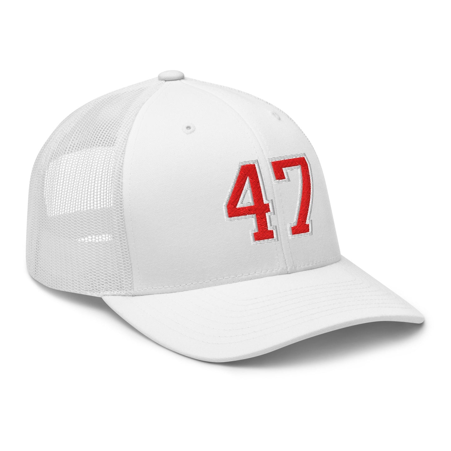 Donald Trump 47 Embroidered Mesh Trucker Hat Red/White White