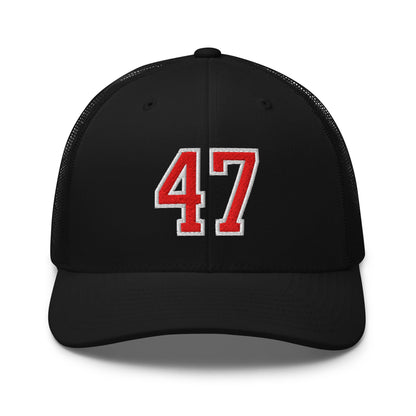 Donald Trump 47 Embroidered Mesh Trucker Hat Red/White Black