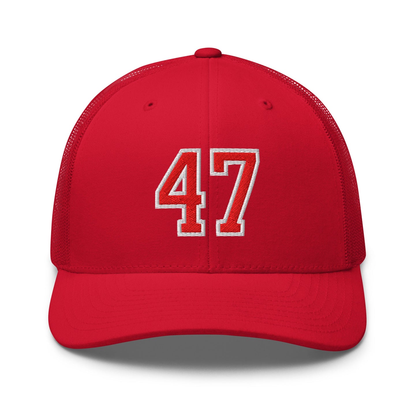 Donald Trump 47 Embroidered Mesh Trucker Hat Red/White Red