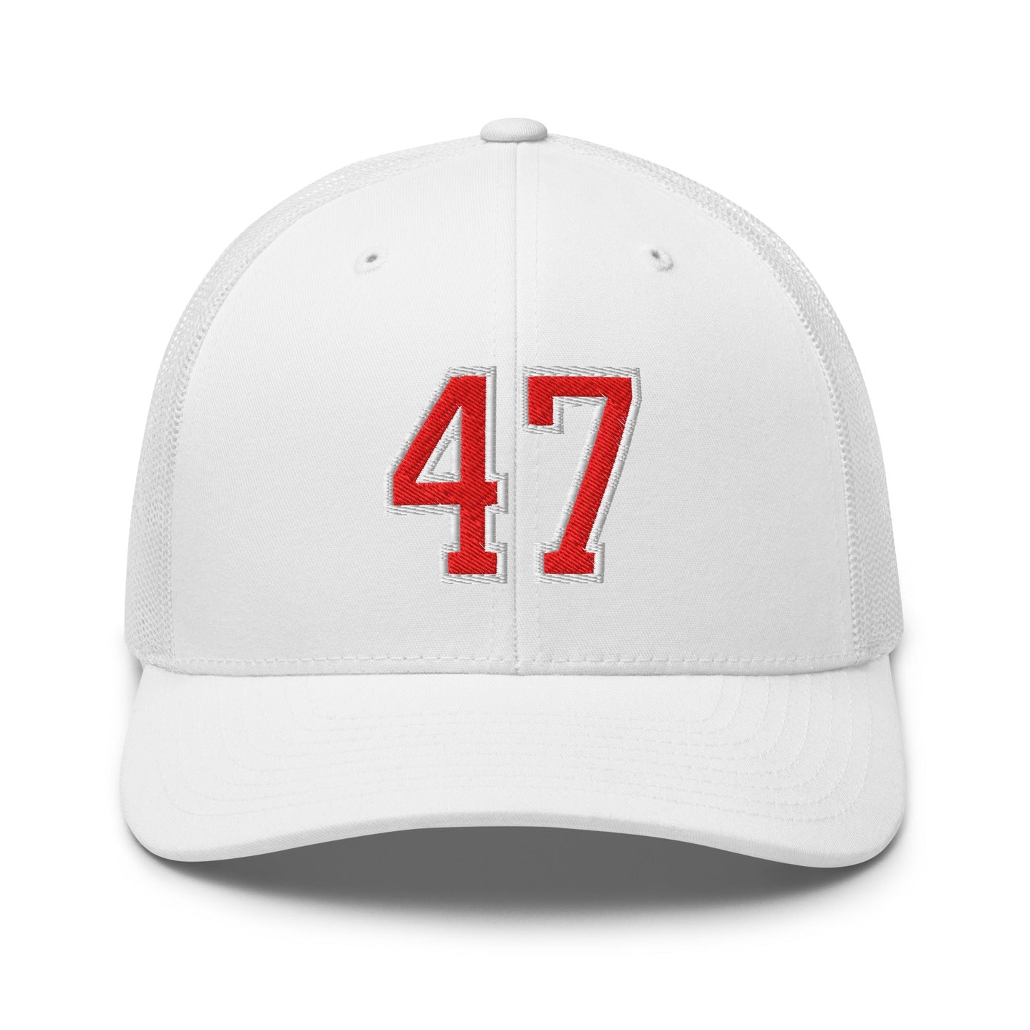 Donald Trump 47 Embroidered Mesh Trucker Hat Red/White White