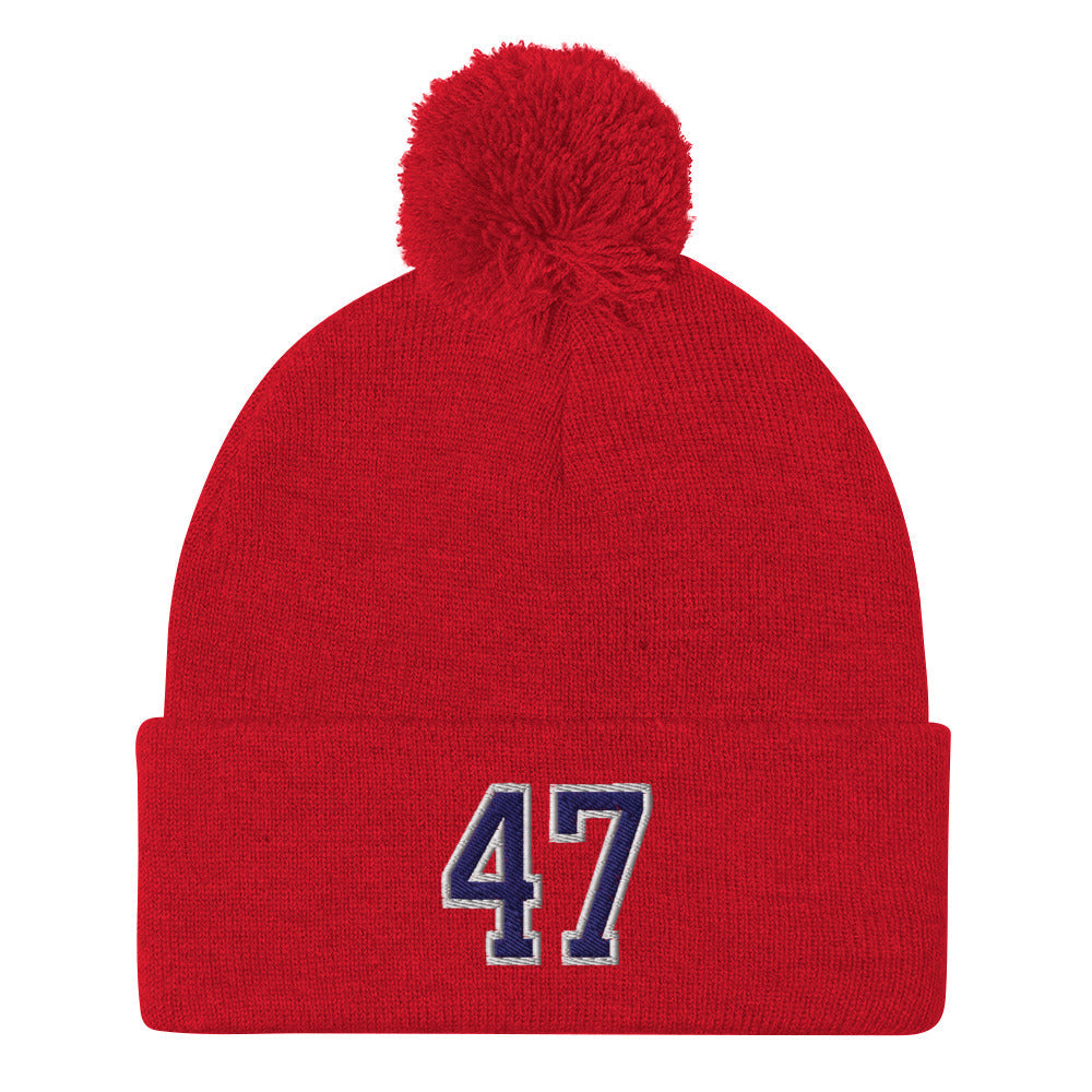 Donald Trump 47 Knit Pom Pom Beanie Red