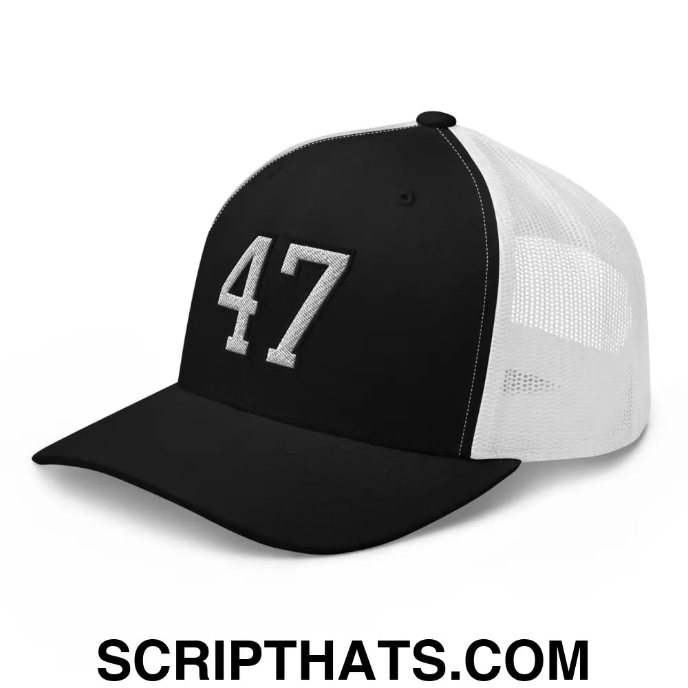 Donald Trump 47 Retro Trucker Hat Black White