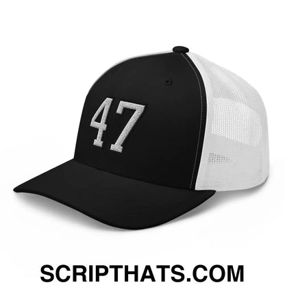 Donald Trump 47 Retro Trucker Hat Black White