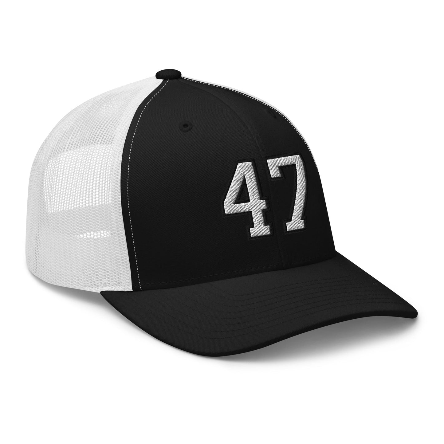 Donald Trump 47 Retro Trucker Hat Black White