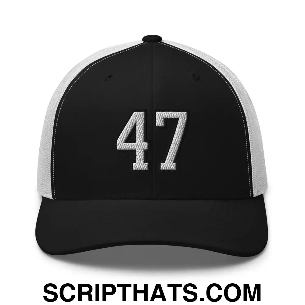 Donald Trump 47 Retro Trucker Hat Black White