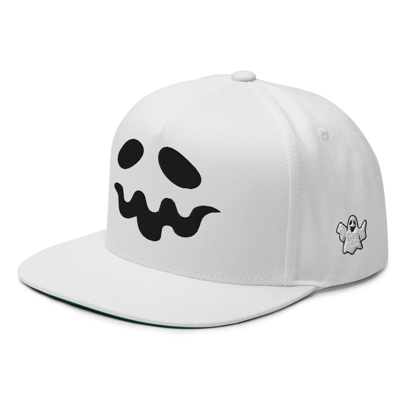 Donald Trump Ghost Halloween Flat Bill Brim 5 Panel Snapback Hat White