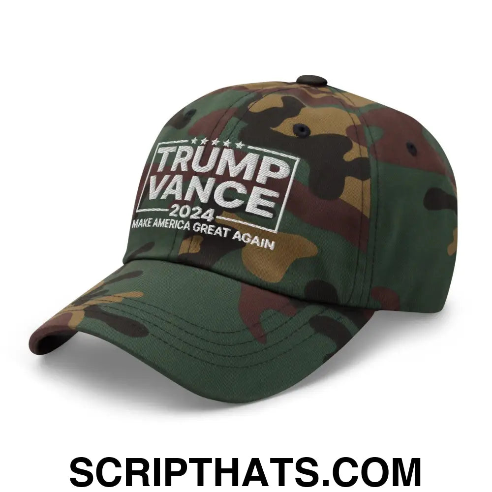 Donald Trump JD Vance 2024 MAGA Dad Hat Green Camo