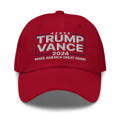 Donald Trump JD Vance 2024 MAGA Dad Hat Cranberry