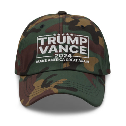 Donald Trump JD Vance 2024 MAGA Dad Hat Green Camo