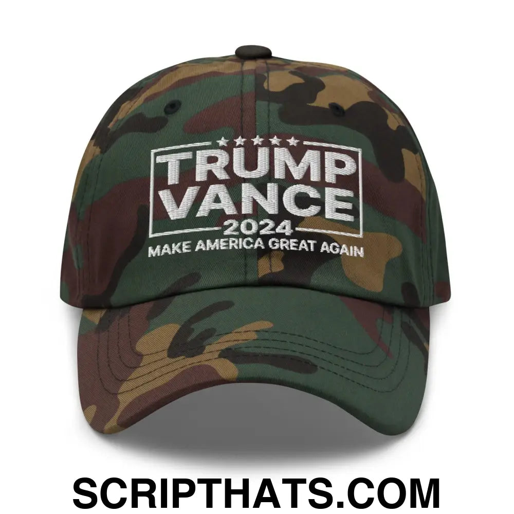 Donald Trump JD Vance 2024 MAGA Dad Hat Green Camo