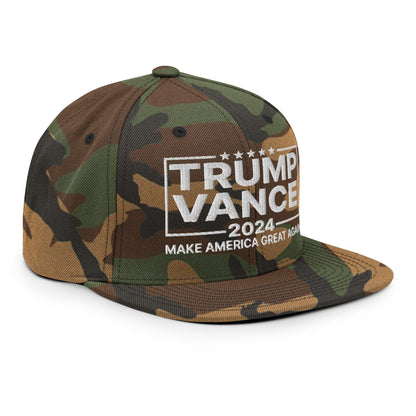 Donald Trump JD Vance 2024 MAGA Flat Bill Brim Snapback Hat Green Camo