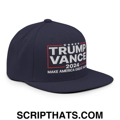 Donald Trump JD Vance 2024 MAGA Flat Bill Brim Snapback Hat Navy