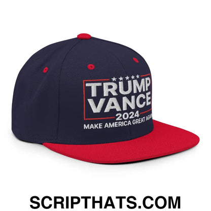 Donald Trump JD Vance 2024 MAGA Flat Bill Brim Snapback Hat Navy Red