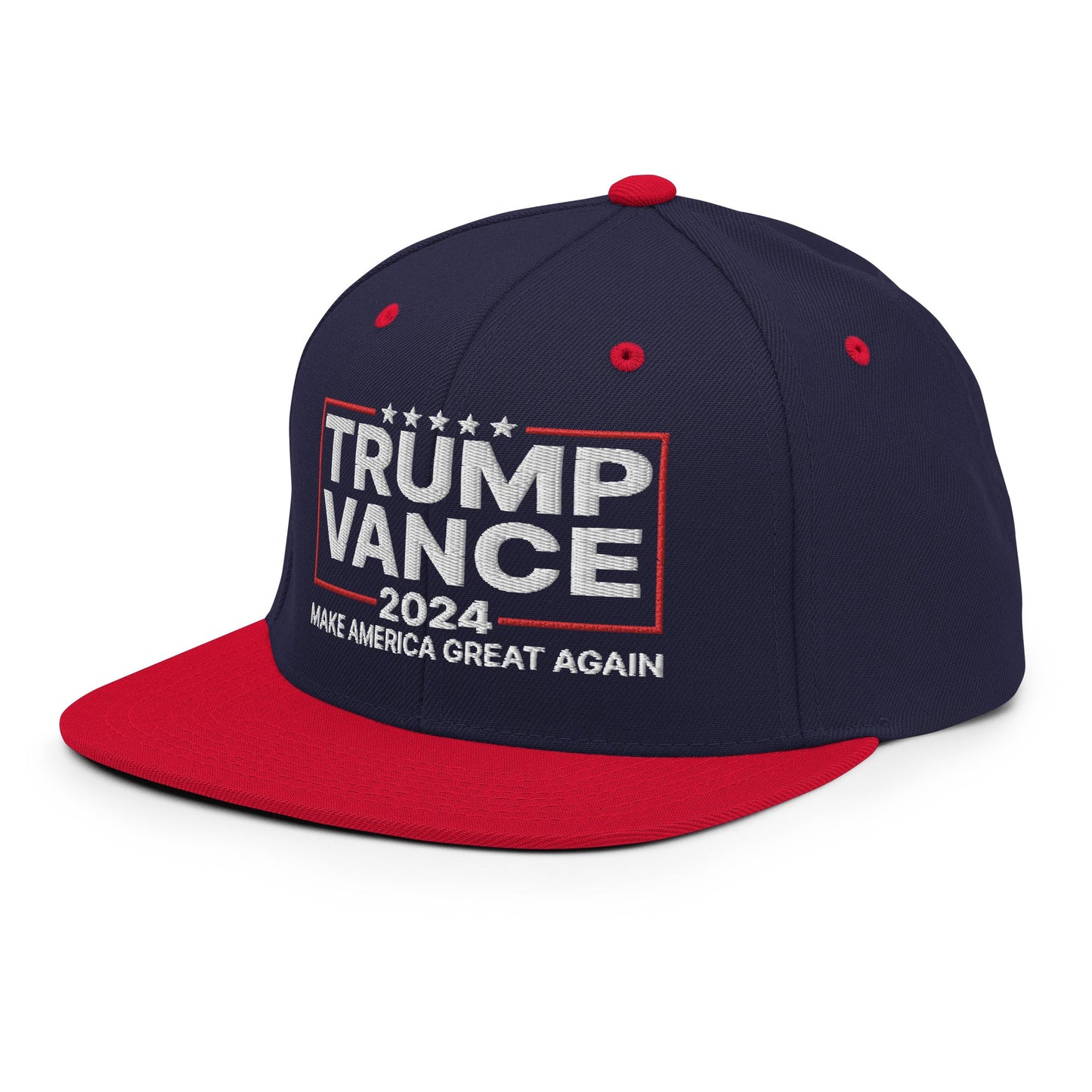 Donald Trump JD Vance 2024 MAGA Flat Bill Brim Snapback Hat Navy Red