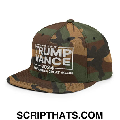 Donald Trump JD Vance 2024 MAGA Flat Bill Brim Snapback Hat Green Camo