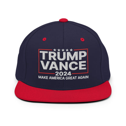 Donald Trump JD Vance 2024 MAGA Flat Bill Brim Snapback Hat Navy Red