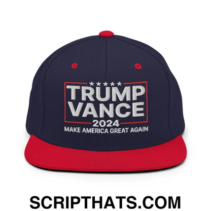 Donald Trump JD Vance 2024 MAGA Flat Bill Brim Snapback Hat Navy Red