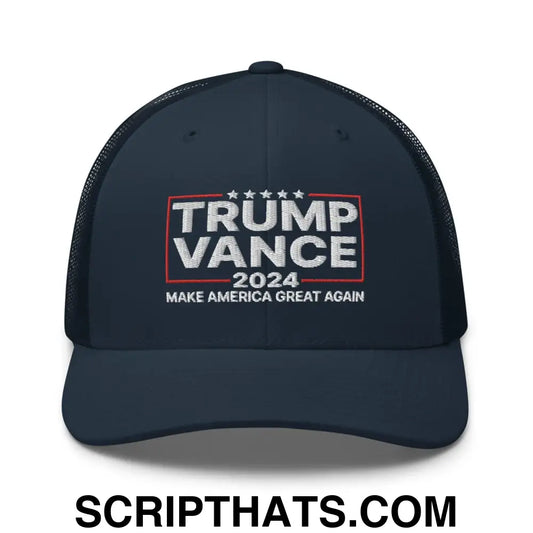 Donald Trump JD Vance 2024 MAGA Retro Trucker Hat Navy