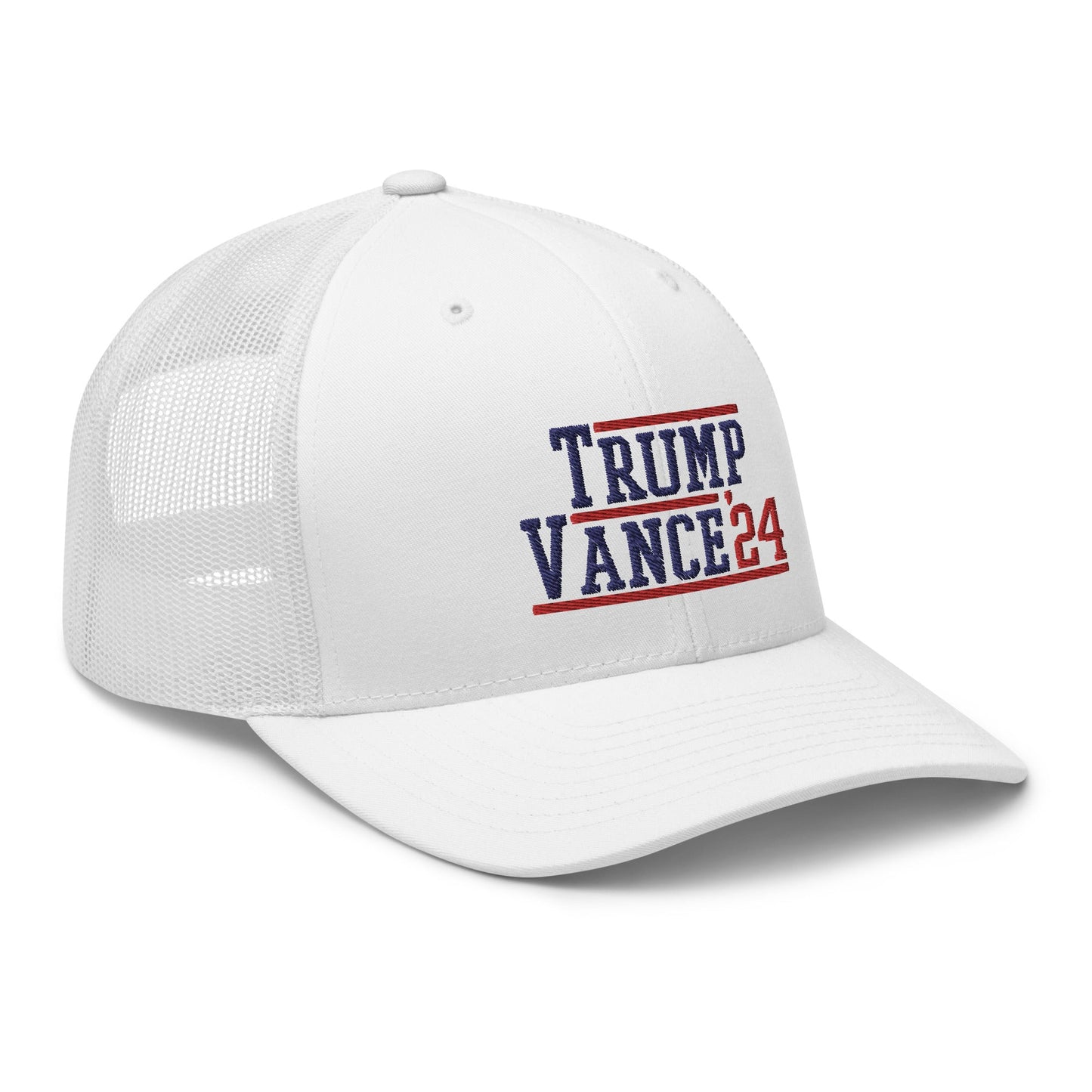 Donald Trump JD Vance 2024 Snapback Trucker Hat White