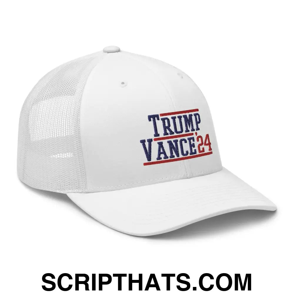 Donald Trump JD Vance 2024 Snapback Trucker Hat White