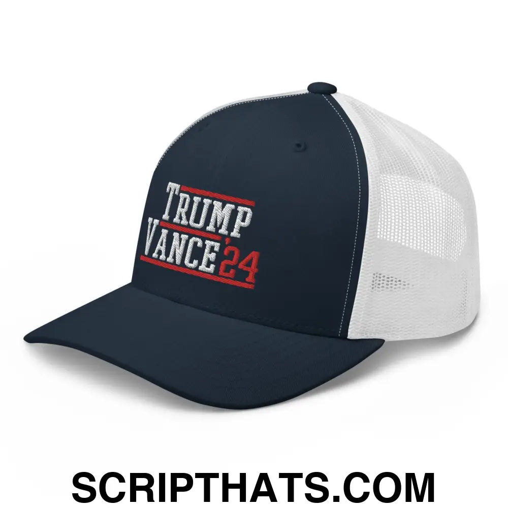 Donald Trump JD Vance 2024 Snapback Trucker Hat Navy White