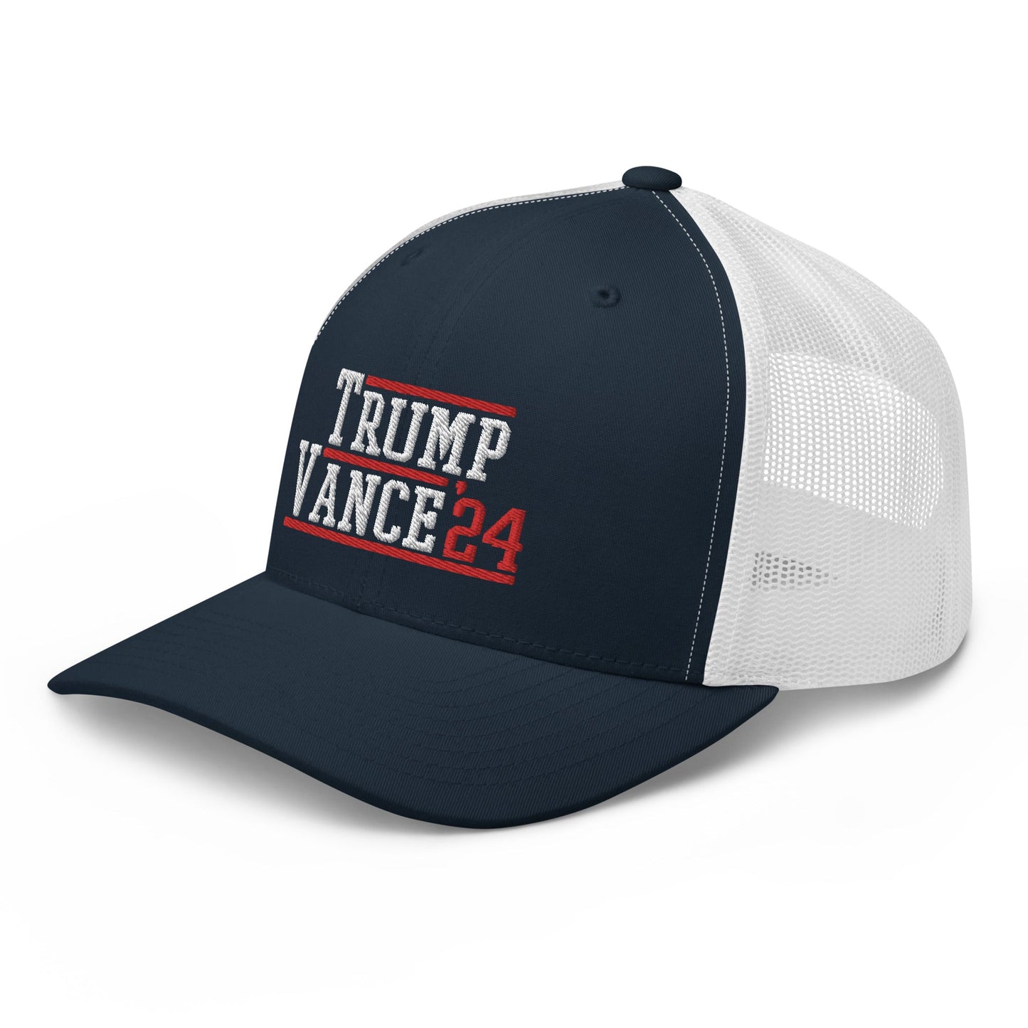 Donald Trump JD Vance 2024 Snapback Trucker Hat Navy White