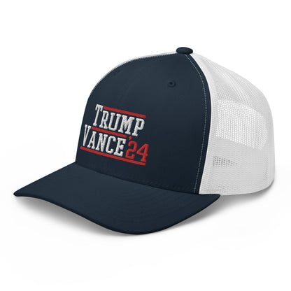 Donald Trump JD Vance 2024 Snapback Trucker Hat Navy White
