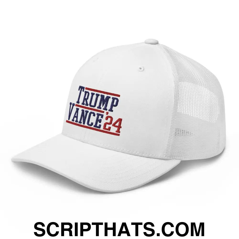 Donald Trump JD Vance 2024 Snapback Trucker Hat White