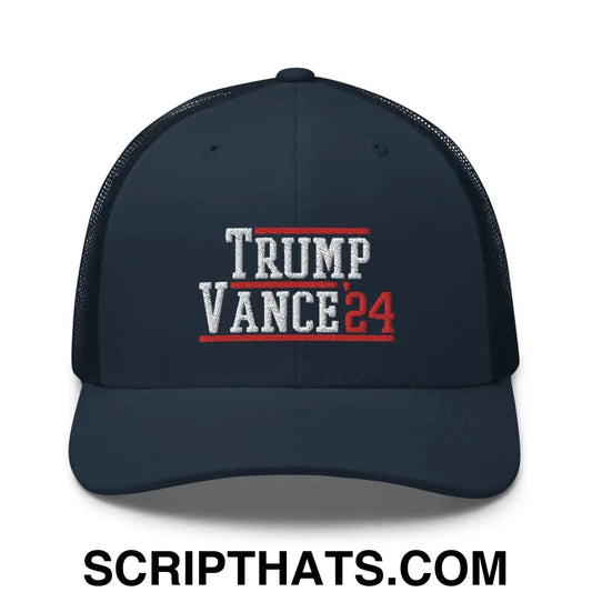 Donald Trump JD Vance 2024 Snapback Trucker Hat Navy