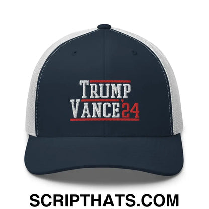 Donald Trump JD Vance 2024 Snapback Trucker Hat Navy White