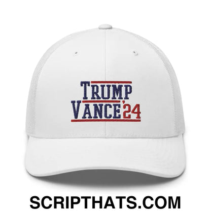 Donald Trump JD Vance 2024 Snapback Trucker Hat White