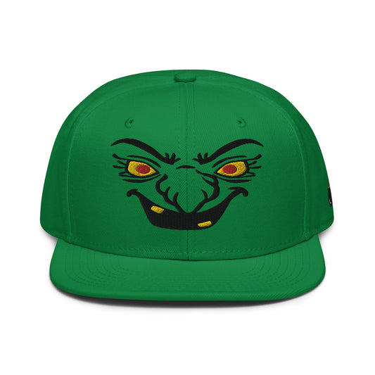 Donald Trump Witch Halloween Flat Bill Brim High Crown Snapback Hat Green