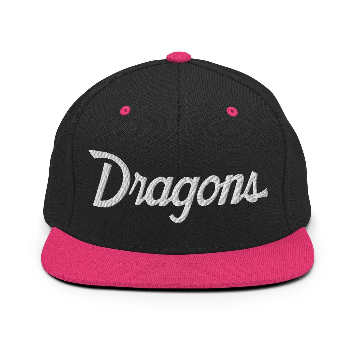 Dragons School Mascot Snapback Hat Black Neon Pink