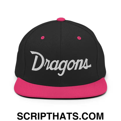 Dragons School Mascot Snapback Hat Black Neon Pink