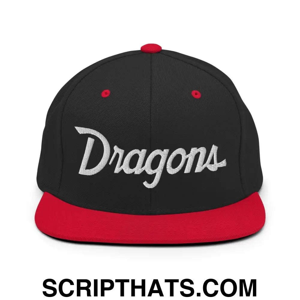 Dragons School Mascot Snapback Hat Black Red