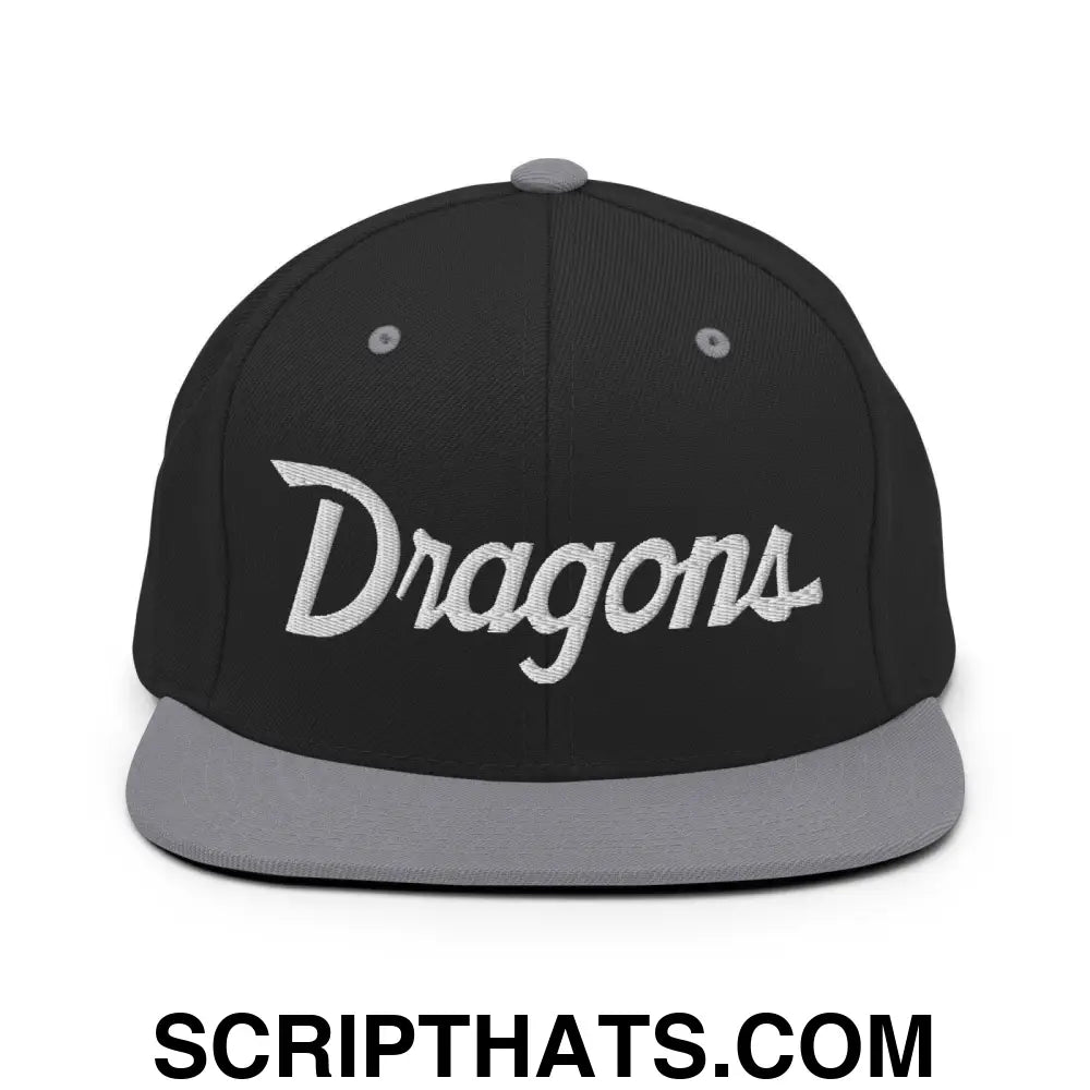 Dragons School Mascot Snapback Hat Black Silver