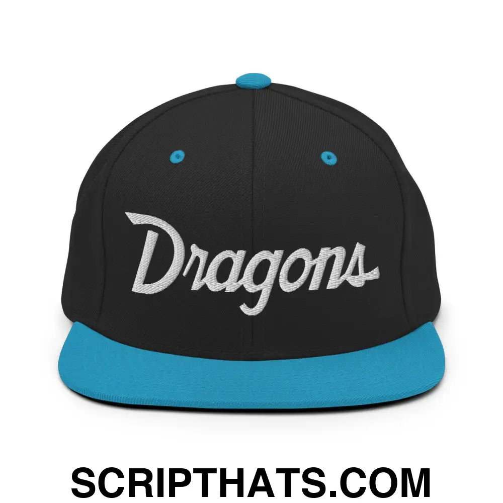 Dragons School Mascot Snapback Hat Black Teal