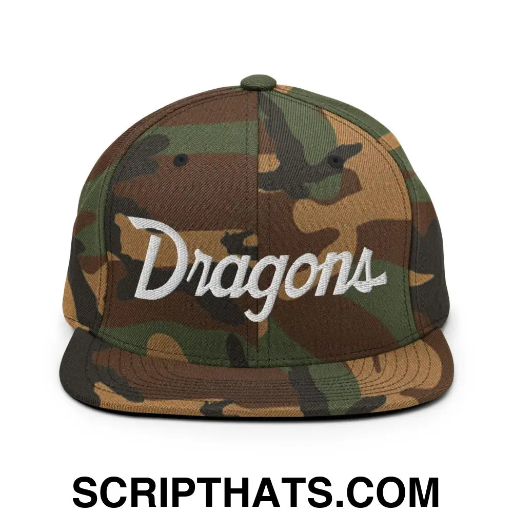 Dragons School Mascot Snapback Hat Green Camo