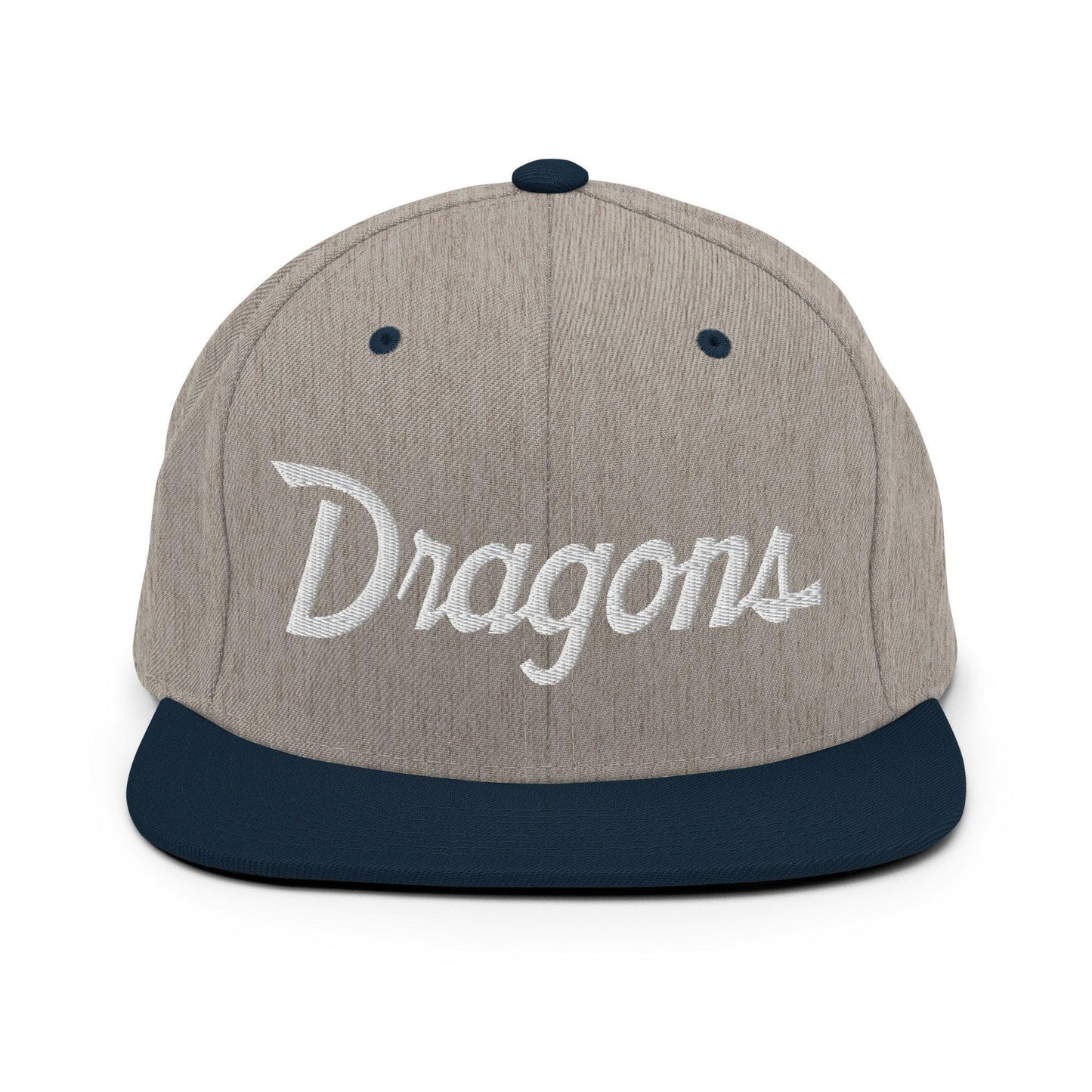 Dragons School Mascot Snapback Hat Heather Grey Navy