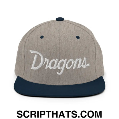 Dragons School Mascot Snapback Hat Heather Grey Navy