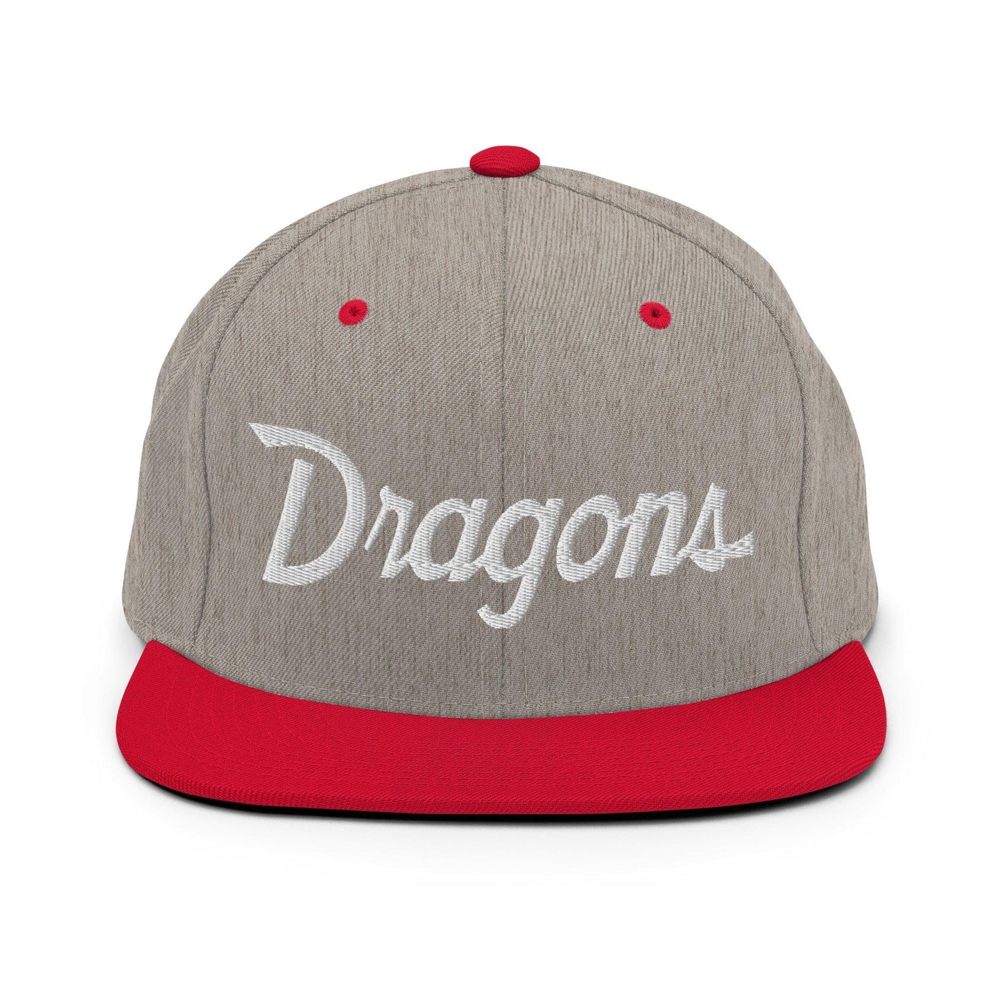 Dragons School Mascot Snapback Hat Heather Grey Red