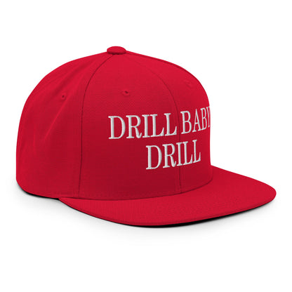 Drill Baby Drill Flat Bill Brim Snapback Hat Red