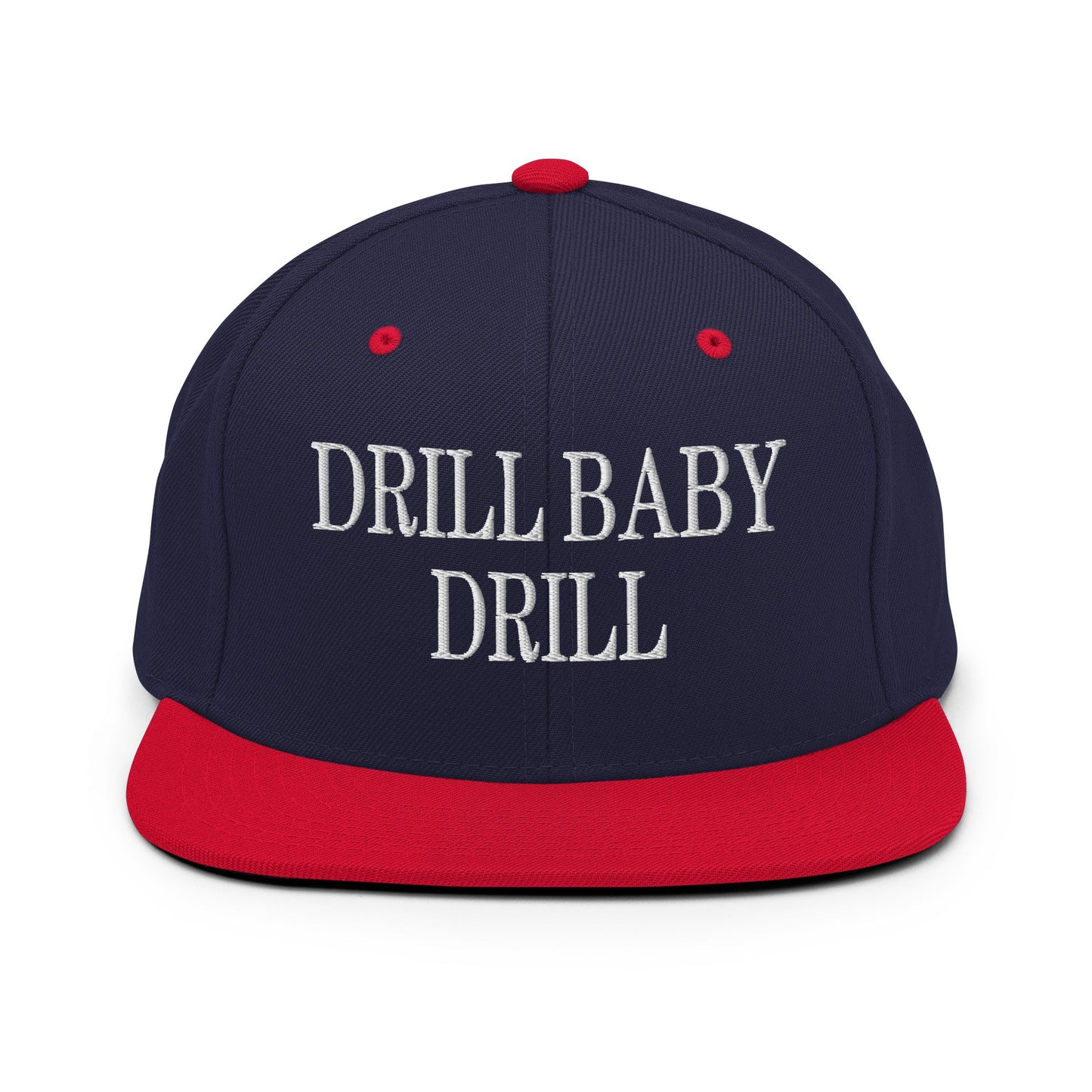 Drill Baby Drill Flat Bill Brim Snapback Hat Navy Red