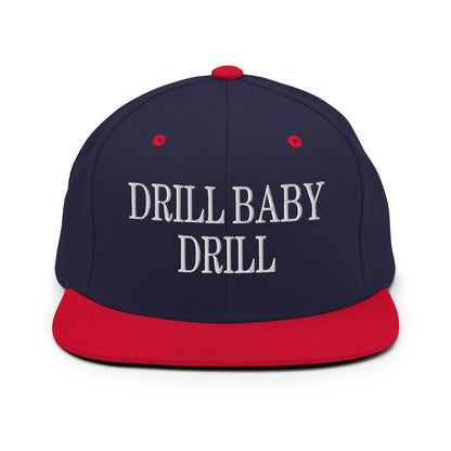 Drill Baby Drill Flat Bill Brim Snapback Hat Navy Red