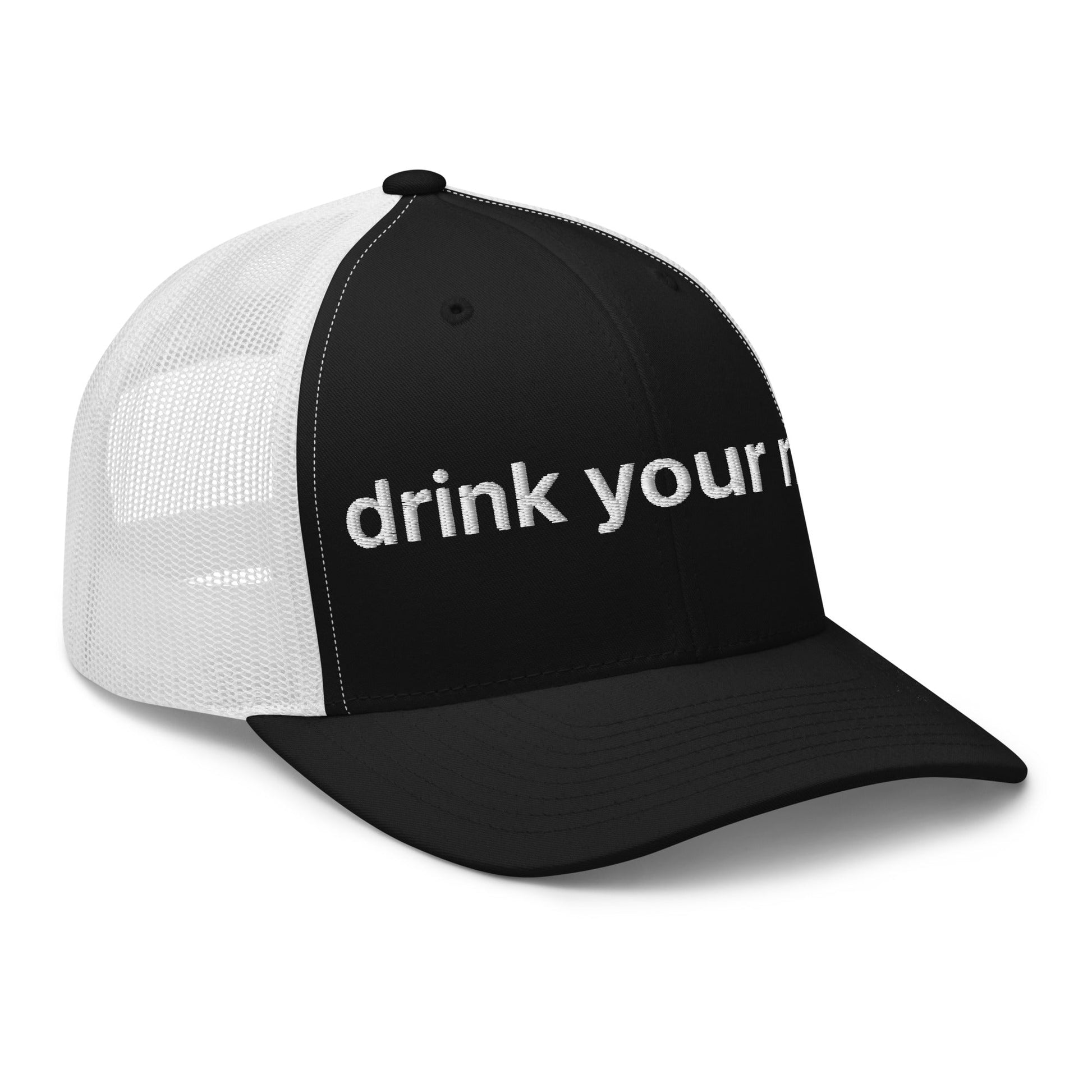 Drink Your Milk Retro Trucker Hat Black White