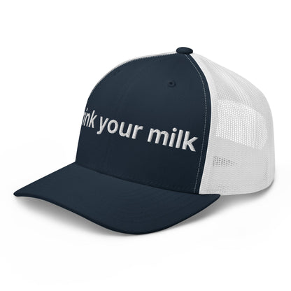 Drink Your Milk Retro Trucker Hat Navy White