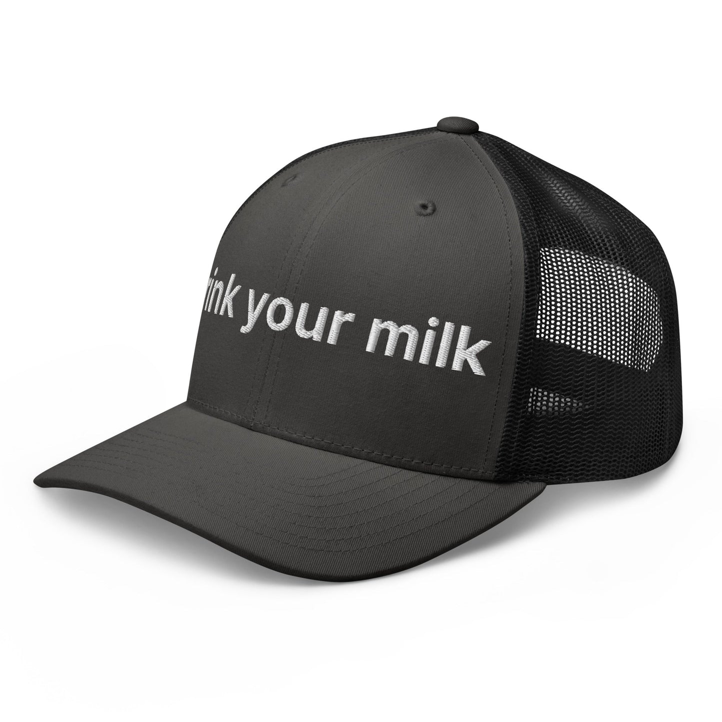 Drink Your Milk Retro Trucker Hat Charcoal Black